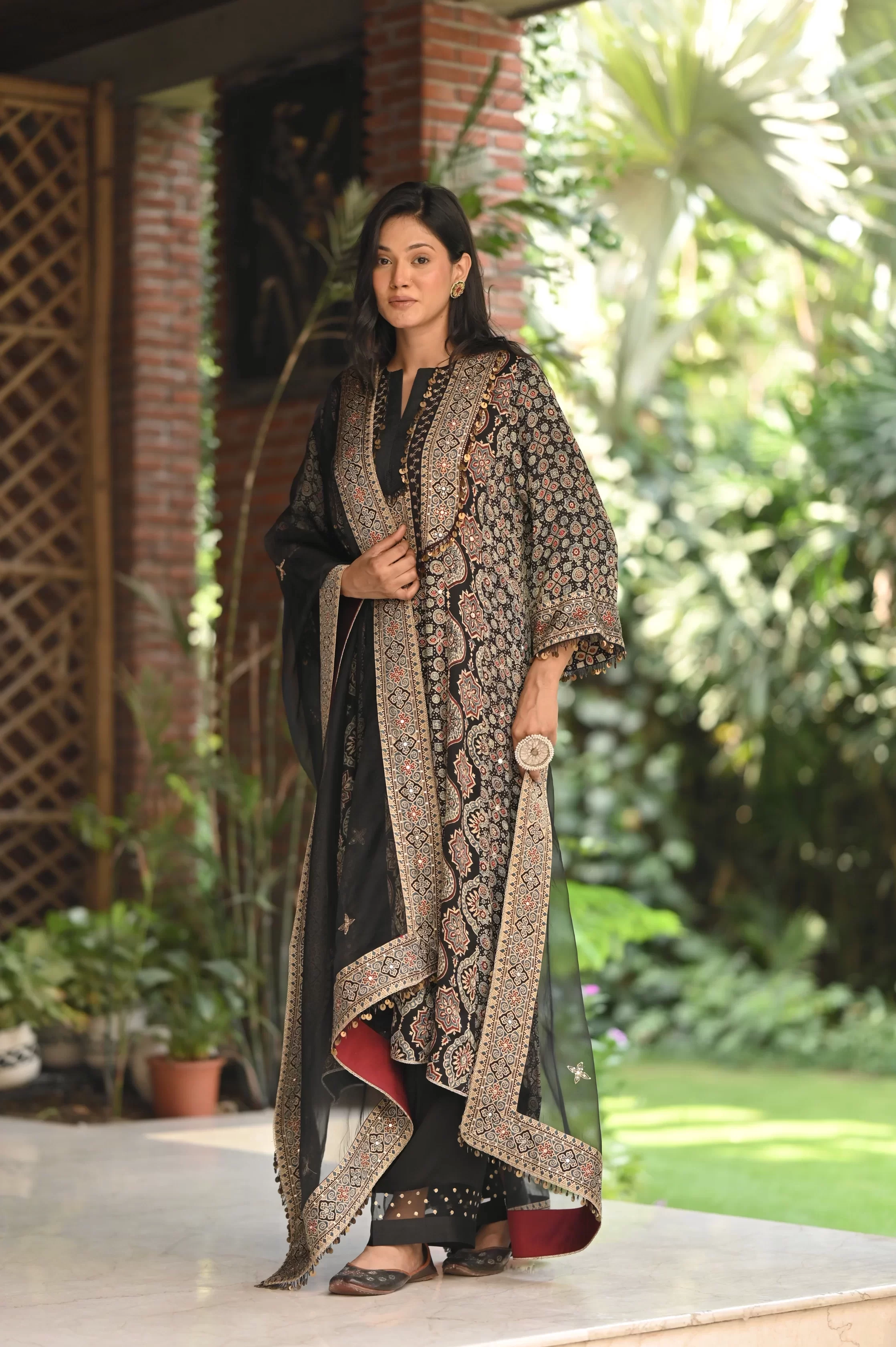 Handcrafted Ajrakh Embroidered Ensemble 2