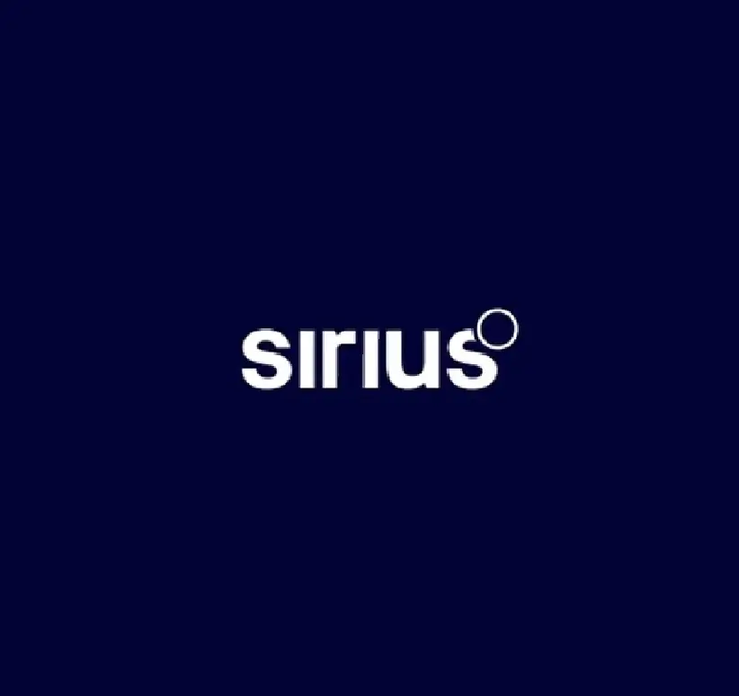 Logotipo da "Sirius" exibido sobre um fundo azul escuro.