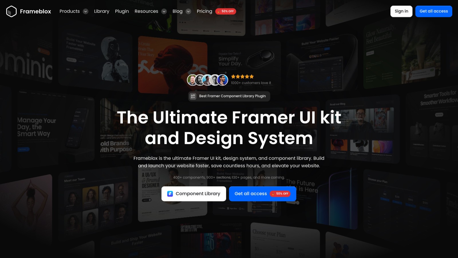 Frameblox Framer UI kit homepage