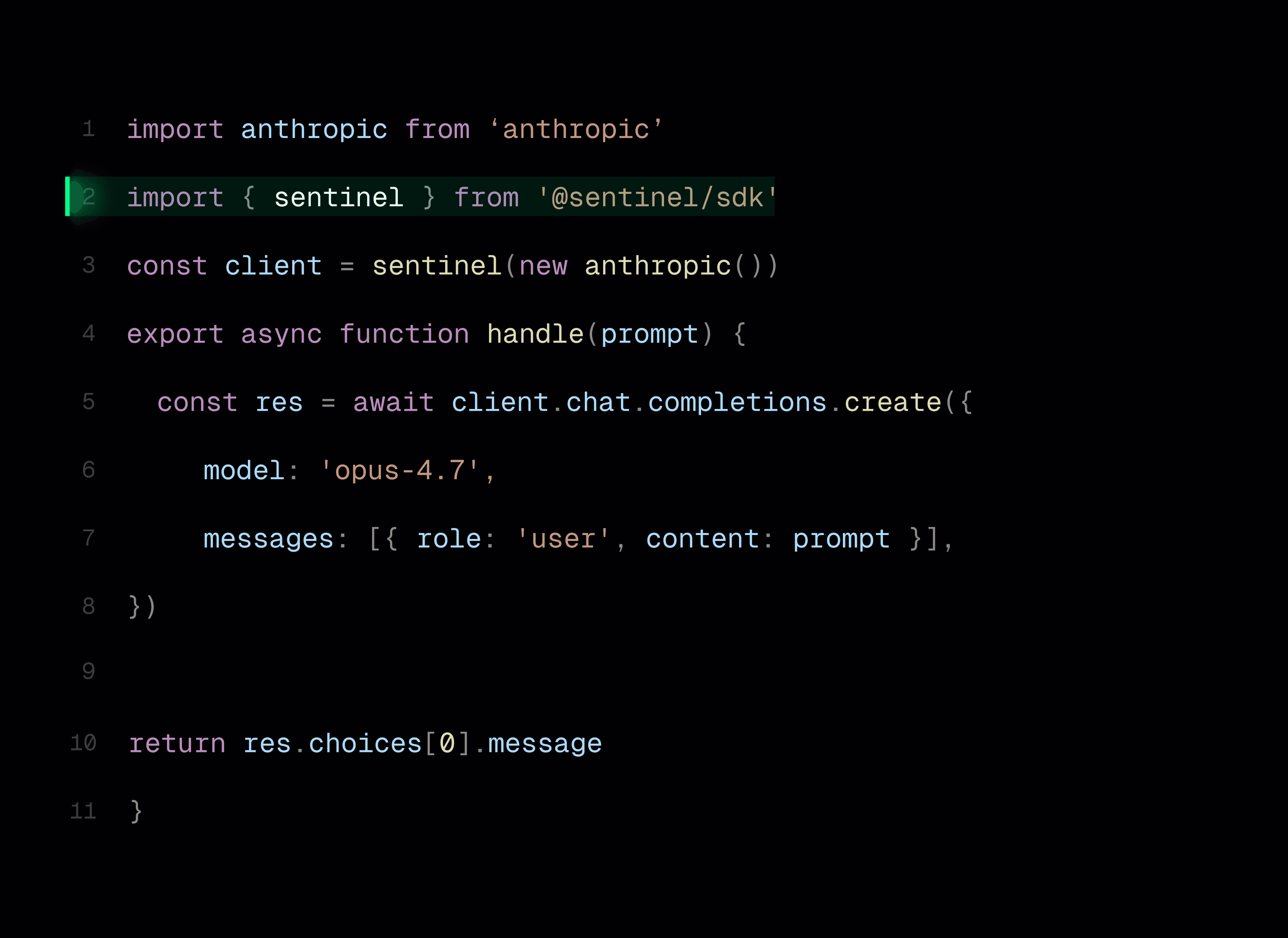 A code snippet in a dark-themed text editor red lines from 1 to 11, modified with numbe