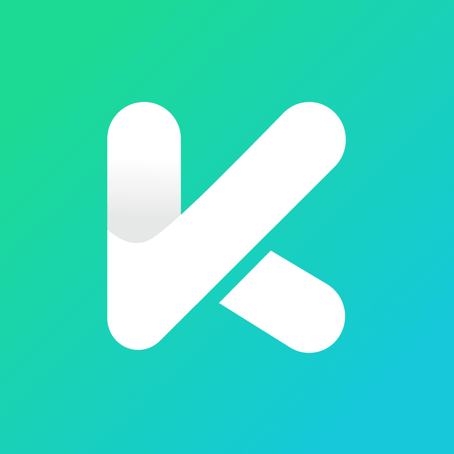 Logo de l’application Keeskee avec un K stylisé en blanc sur un fond dégradé vert et bleu.