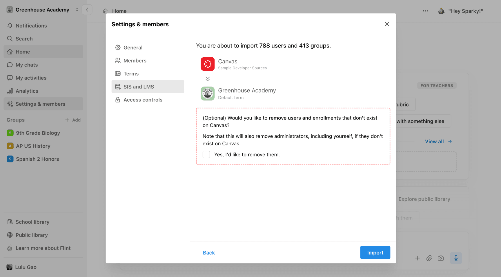 Screenshot of one-click integration setup on Flint