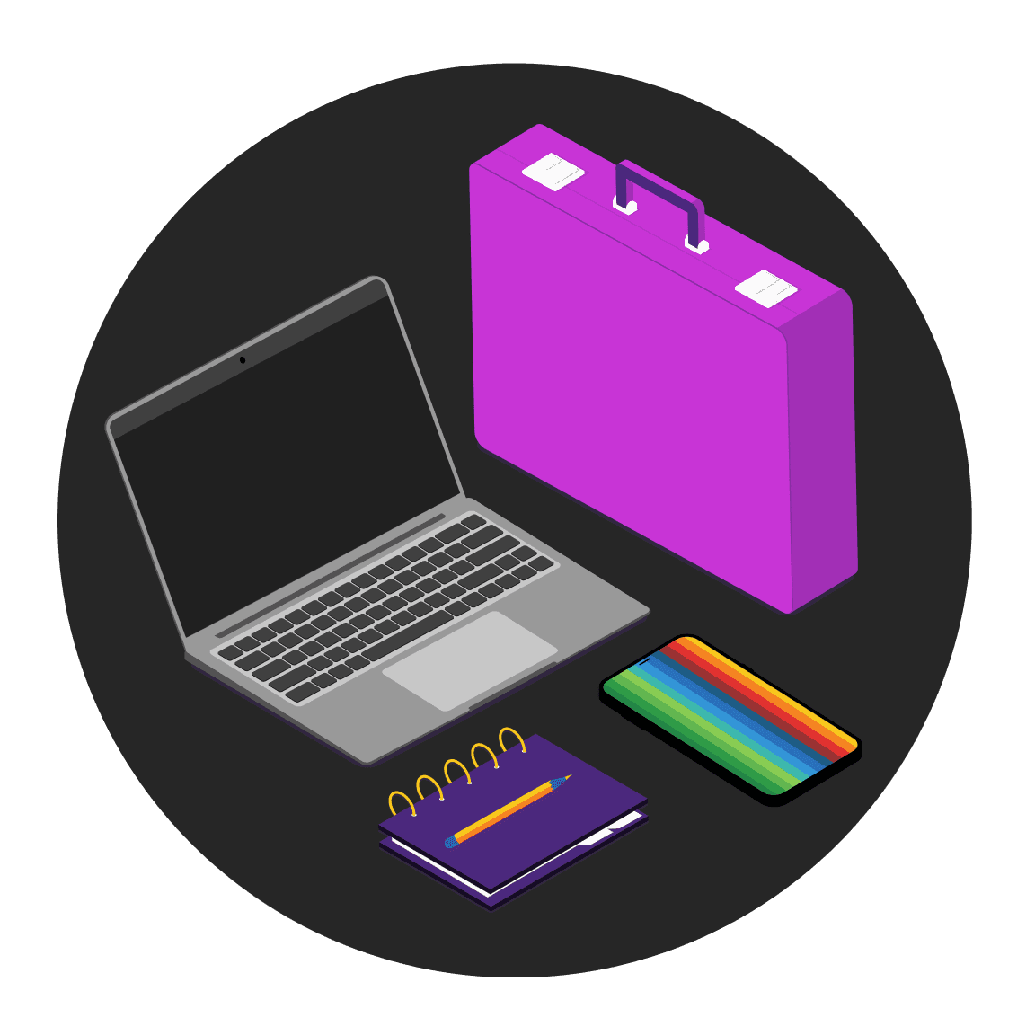 Afbeelding van een laptop met een paarse aktetas en een bunq-kaart in de hand, wat geautomatiseerde bedrijfsworkflows symboliseert.