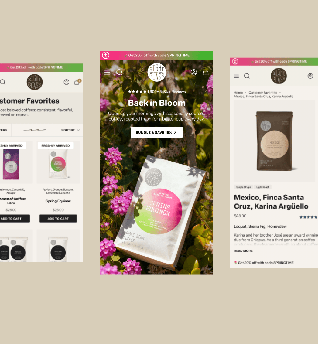 Mobile Shopify homepage for Sightglass Coffee showcasing seasonal coffee and product storytelling