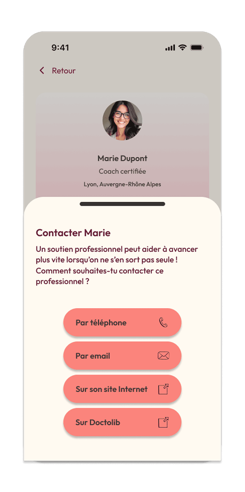 éléments de navigation de l'application