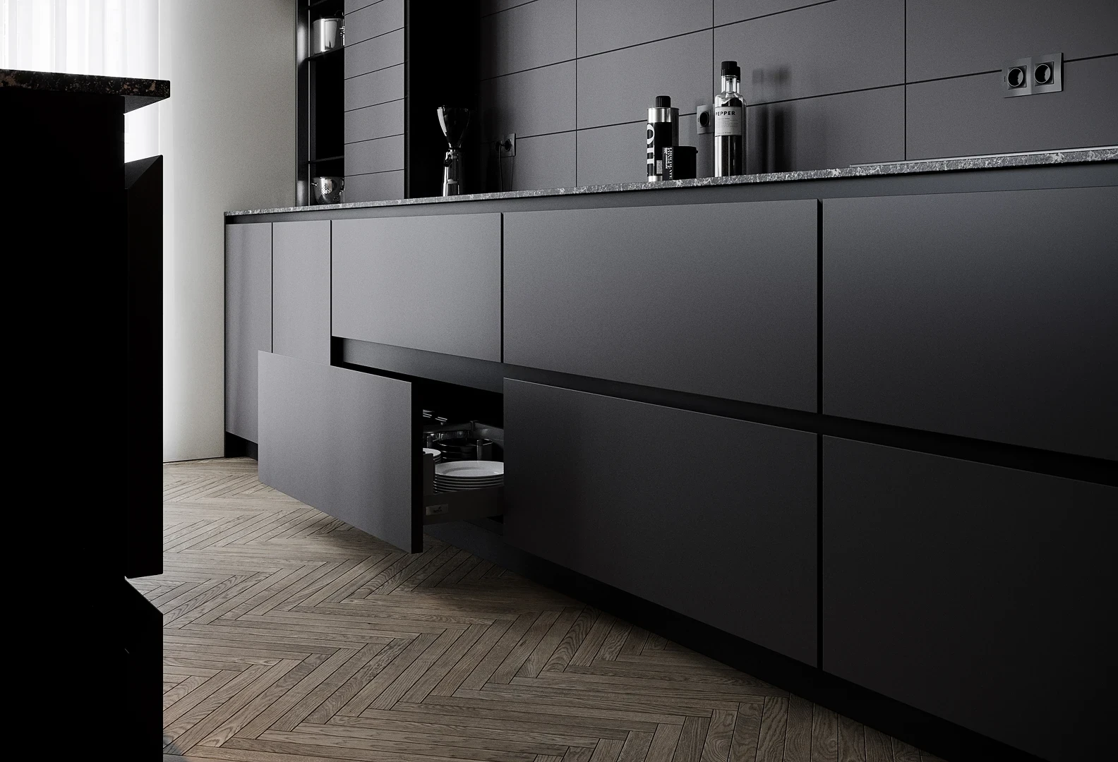 Chambre — placards intégrés à portes lisses.