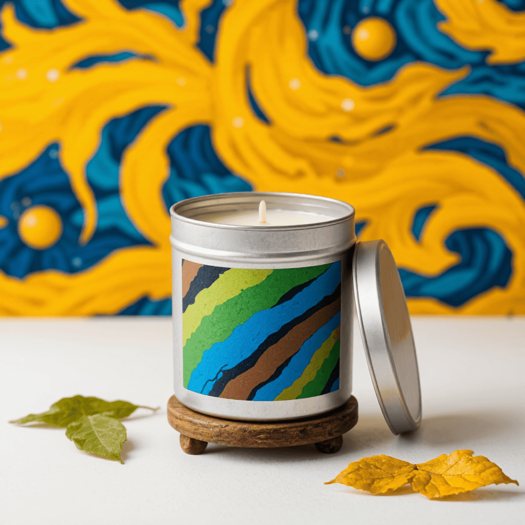 product photography of a tin candle