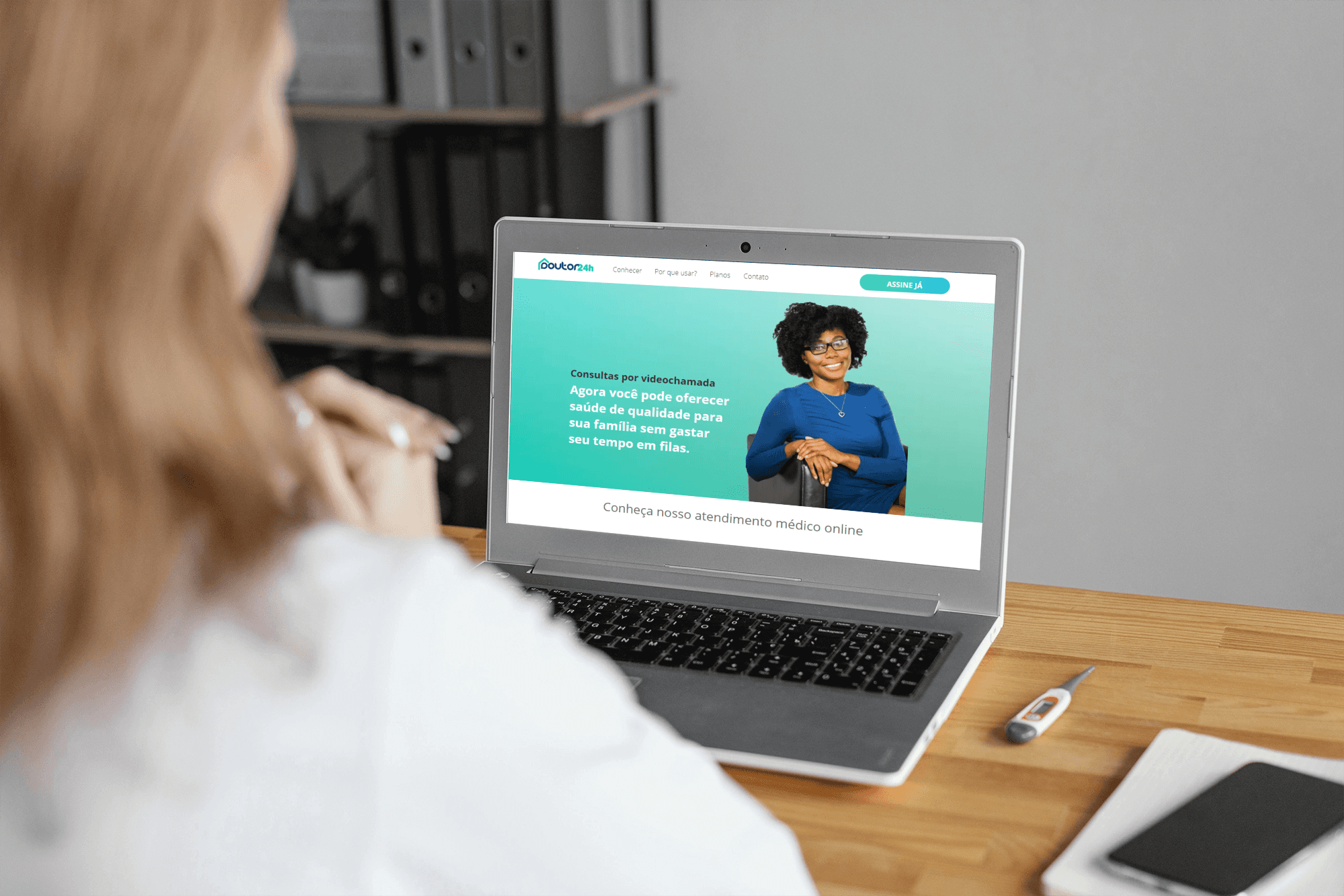 A mockup for an iPhone placed on a table for a job portal app