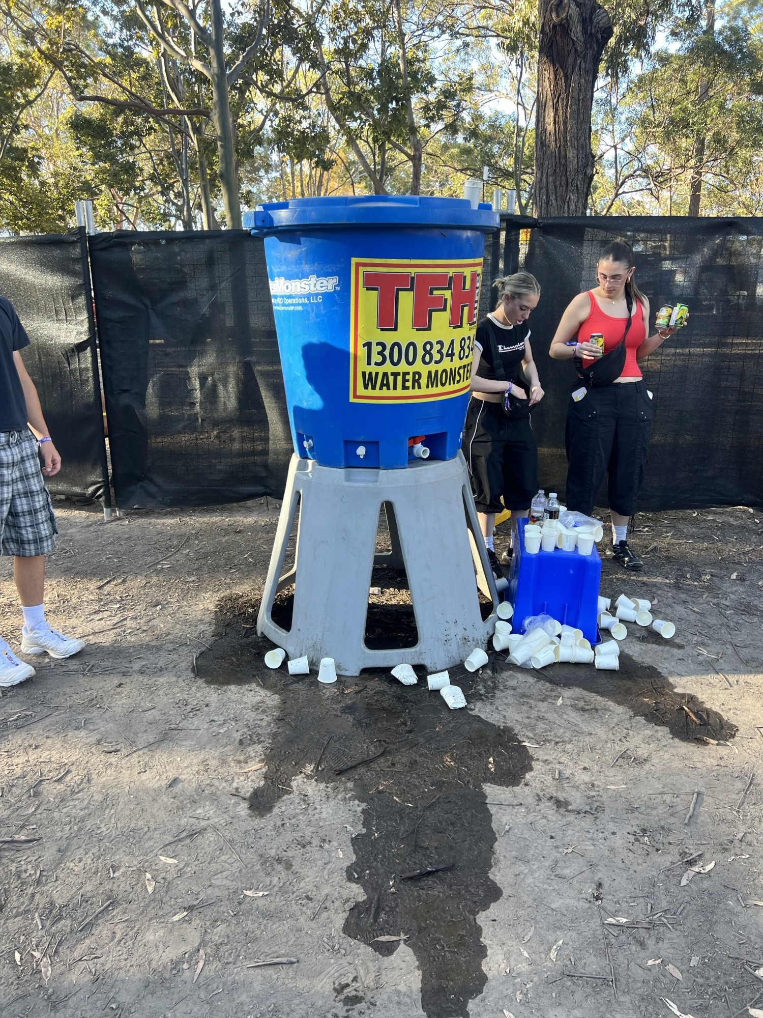 Mid-afternoon at the Canopy water station. Thirty minutes later: cleared, with an extra bin.