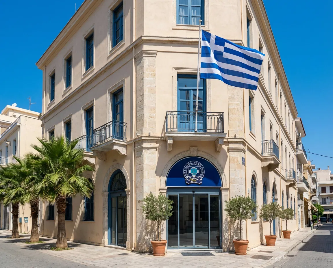 Exterior of a Greek police station building.