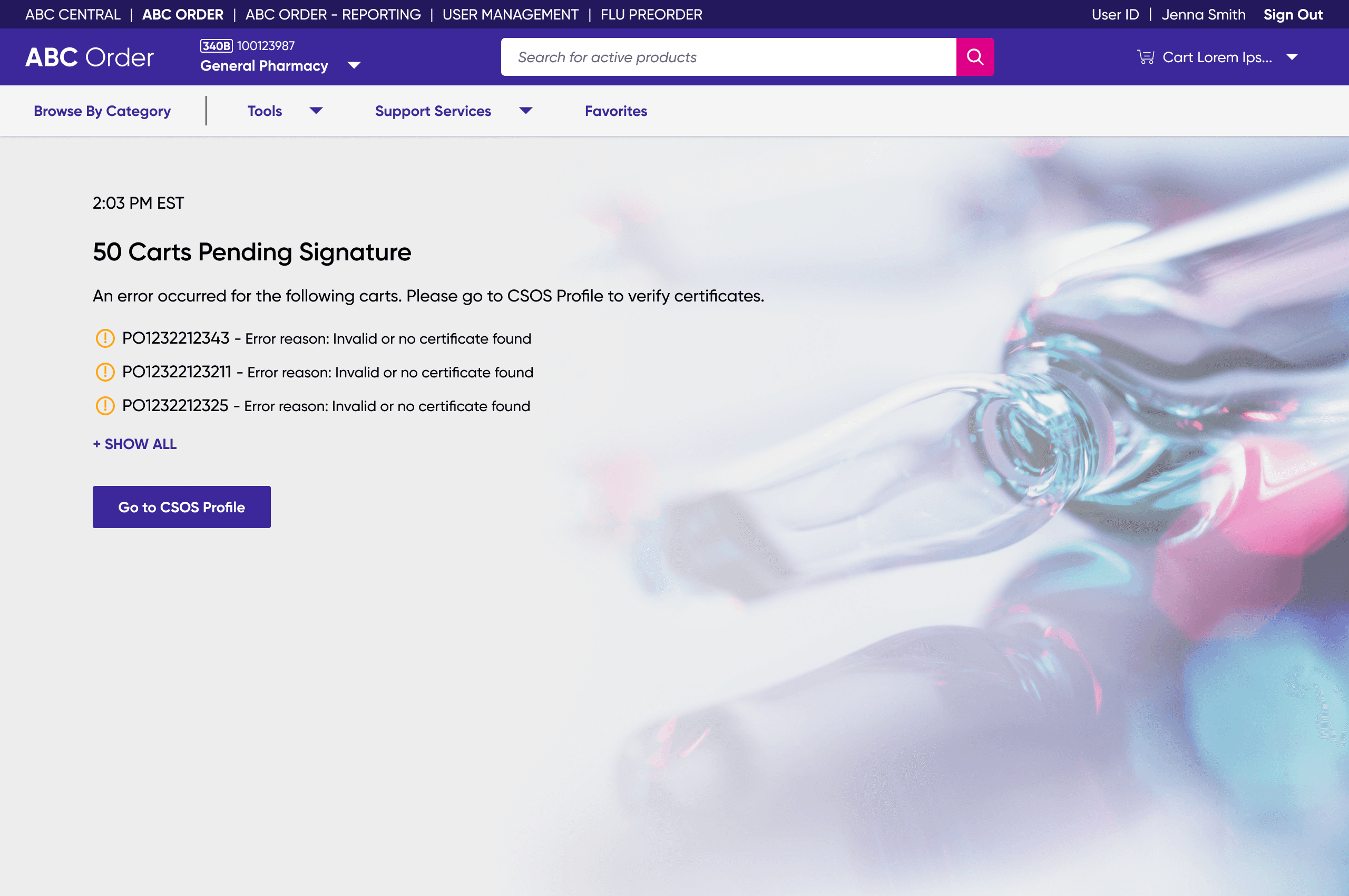 Confirmation screen after the whole batch failed to sign.