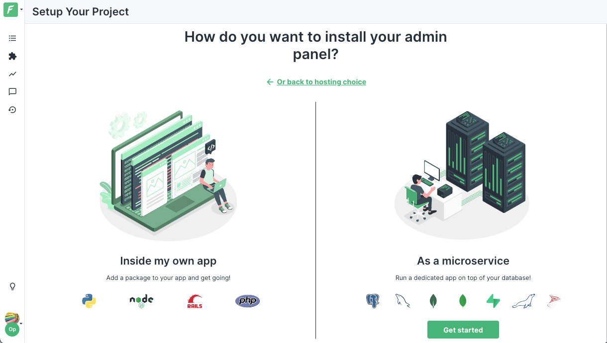 Forest Admin Micro-service setup choice