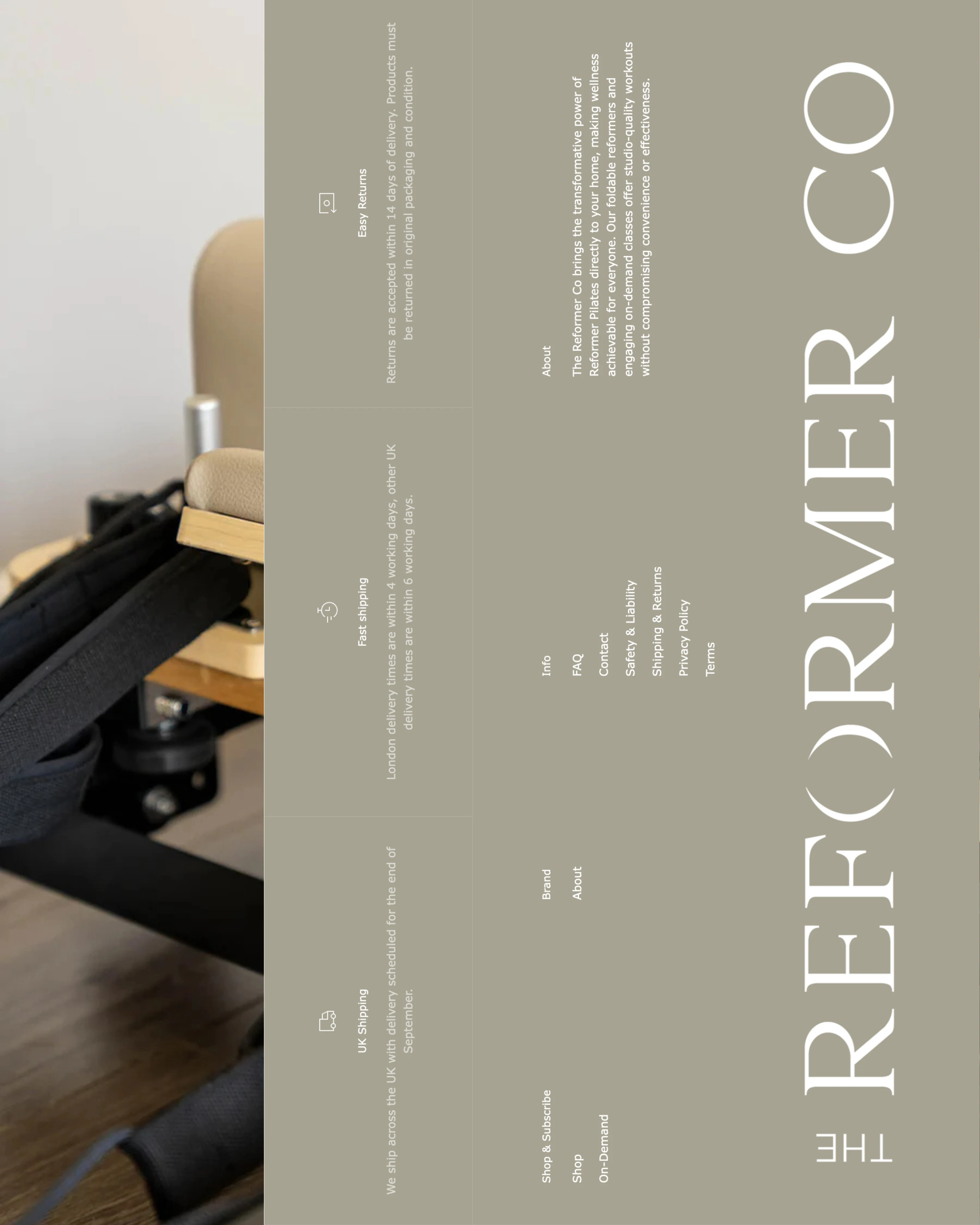The Reformer Co. website footer section showcasing the brand's visual identity.