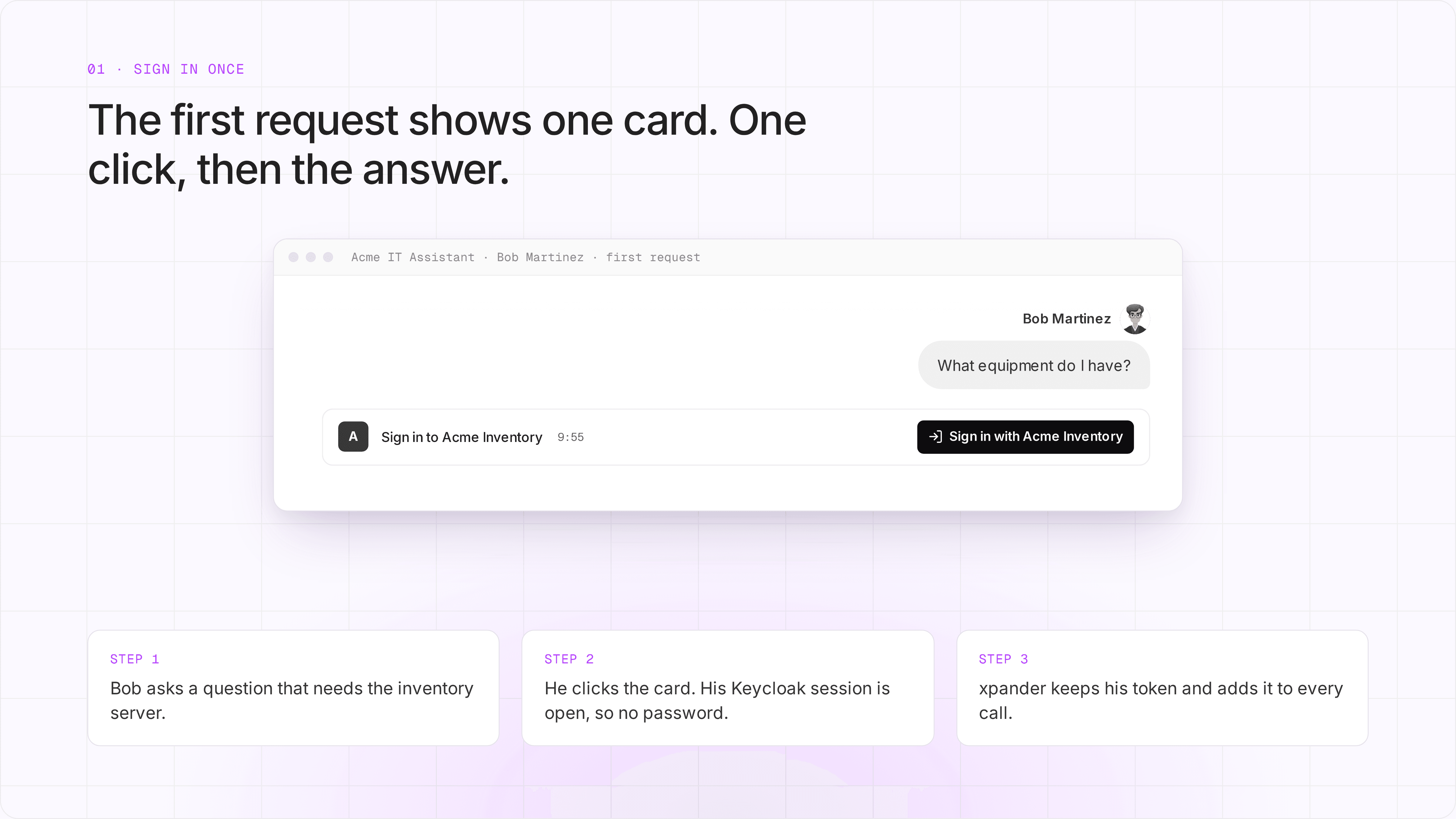 Sign in to Acme Inventory card in the chat