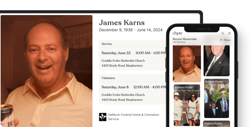 Broadcast memorial published on a local news website linking back to funeral home obituary.
