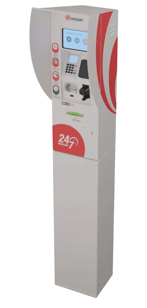 Render of Compac payment terminal with a colour screen, ready to process payment.
