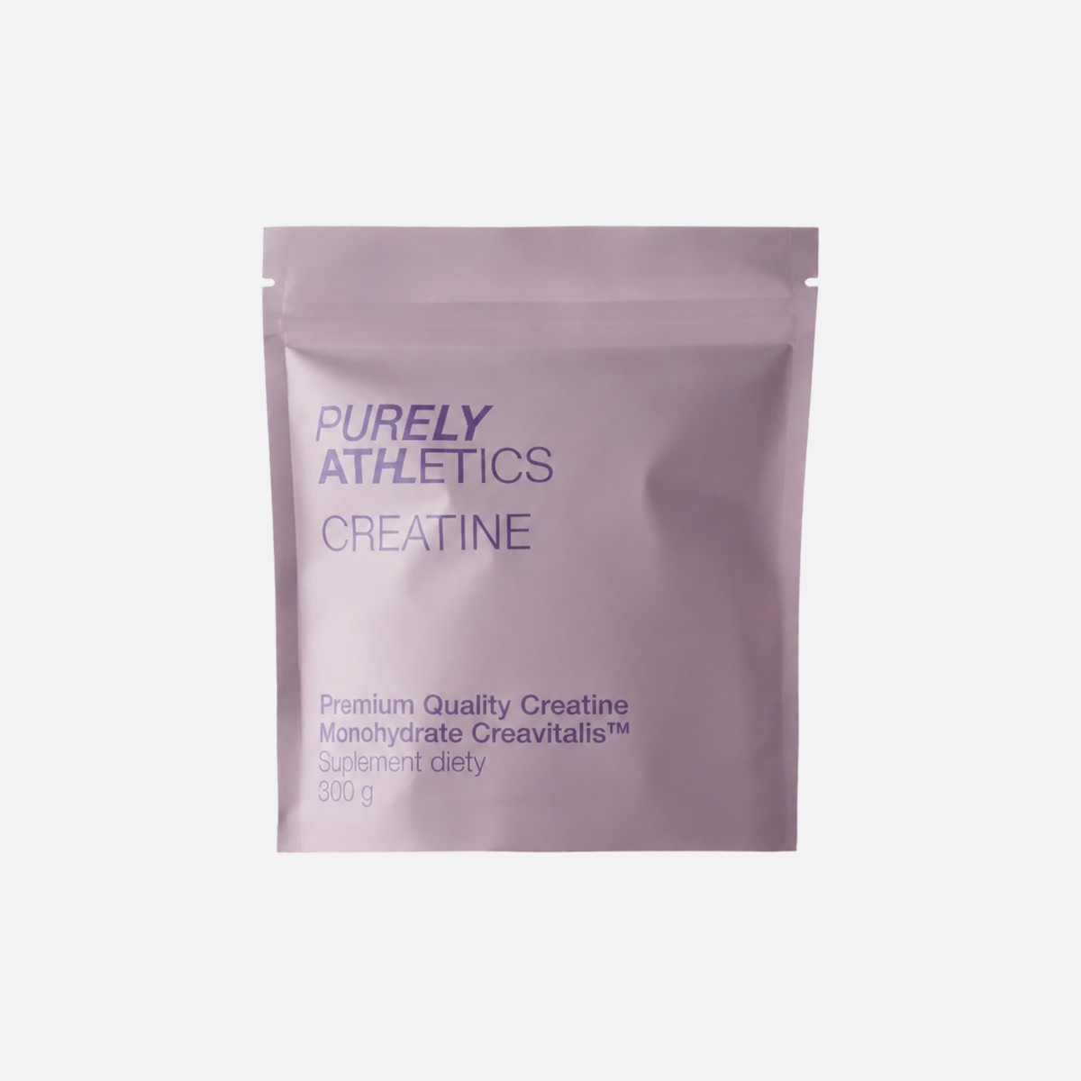 Lilac Purely Athletics pouch of creatine monohydrate powder