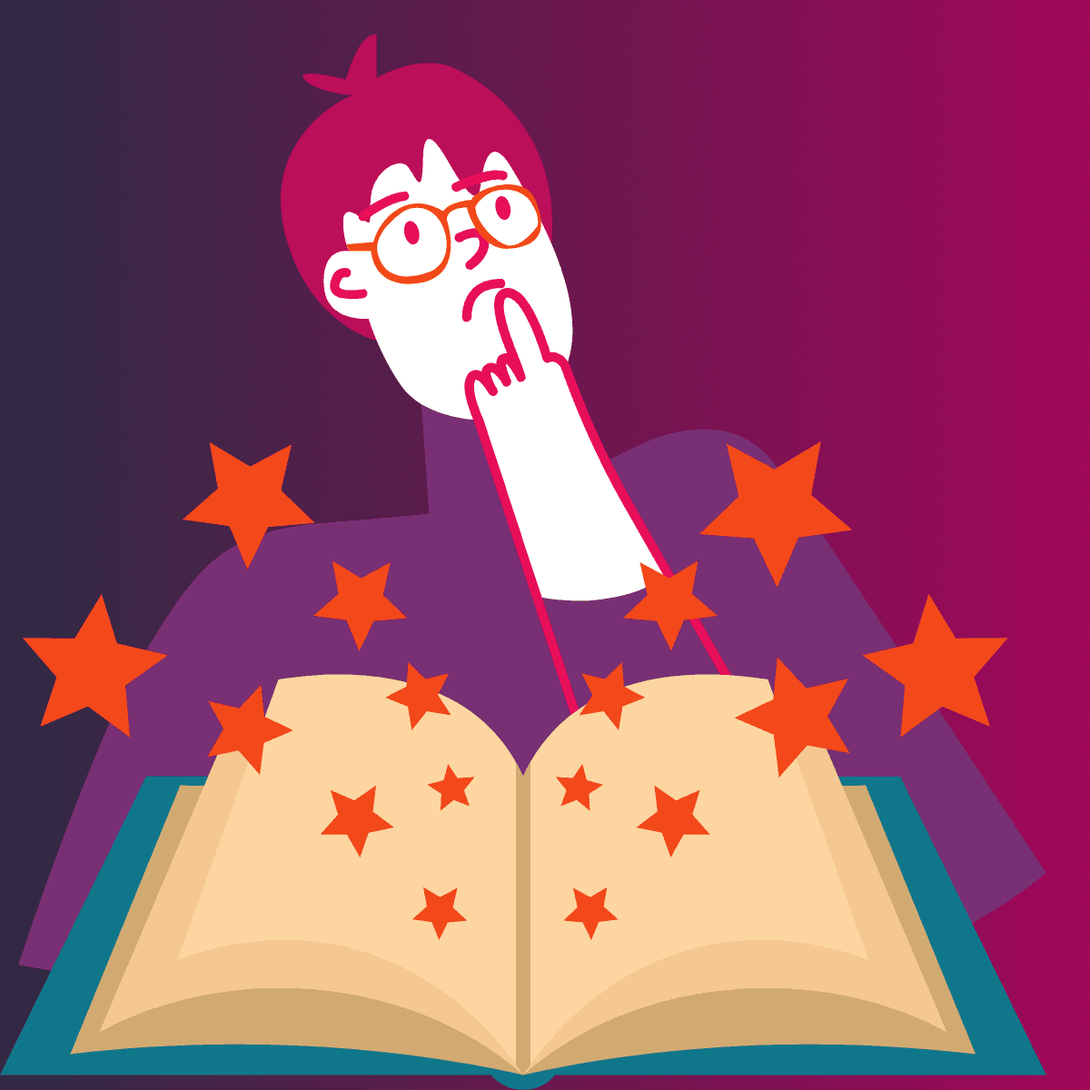 Person thinking above a new book