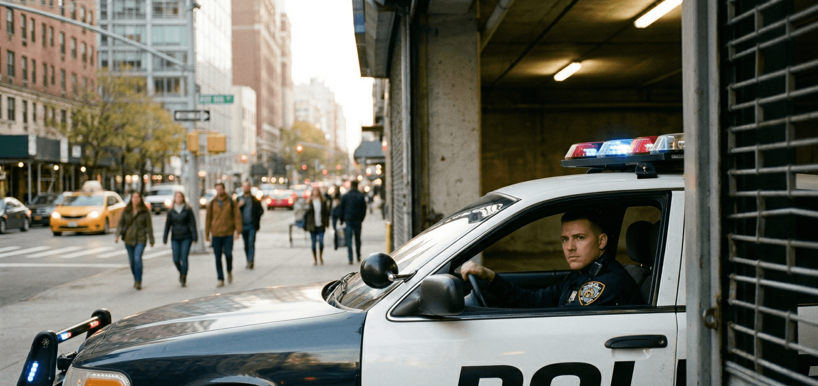 police cruiser leaving garage