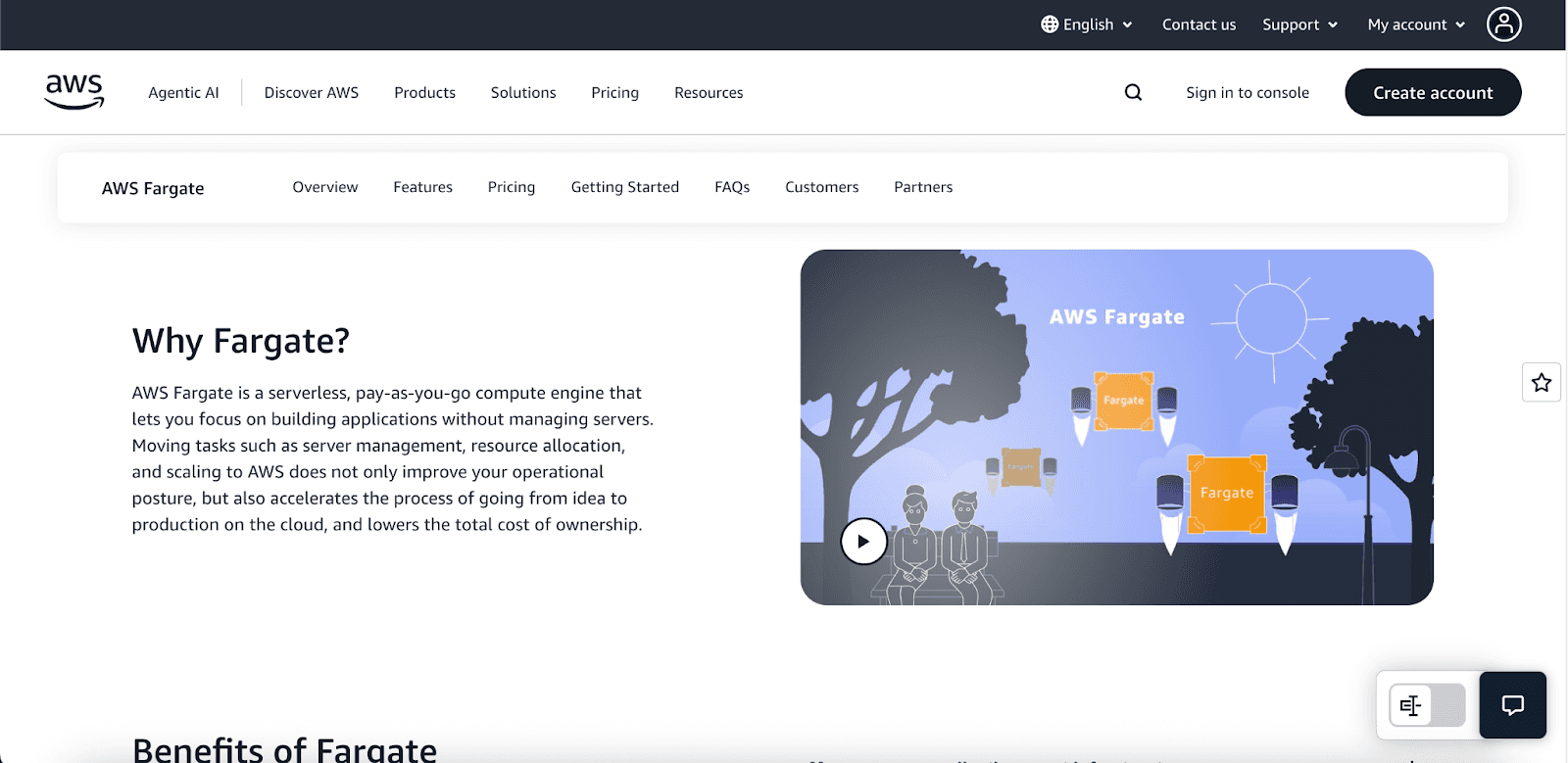 AWS Fargate container architecture diagram showing serverless ECS and EKS workloads