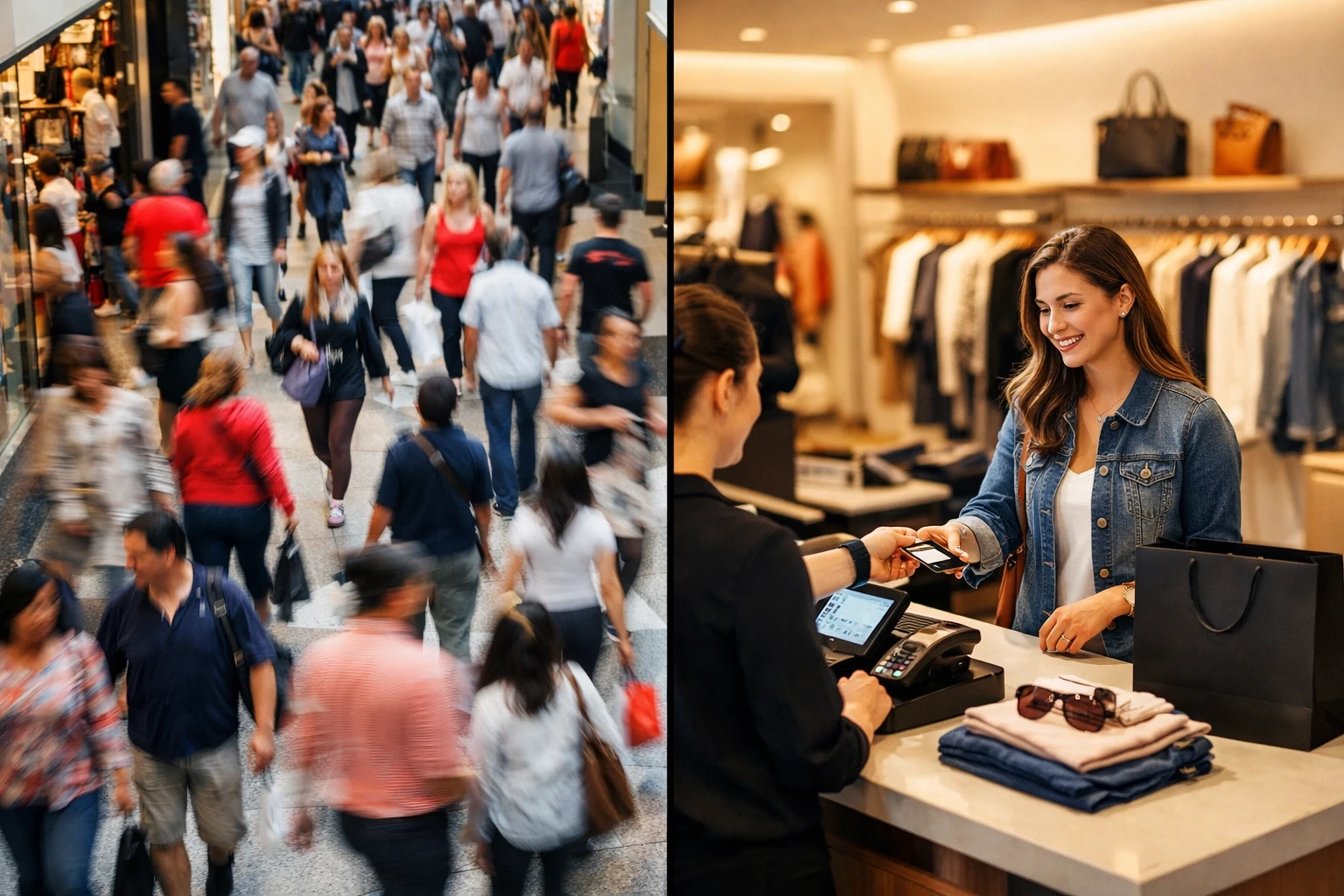 Contrast between unfocused website traffic and targeted visitors converting at checkout