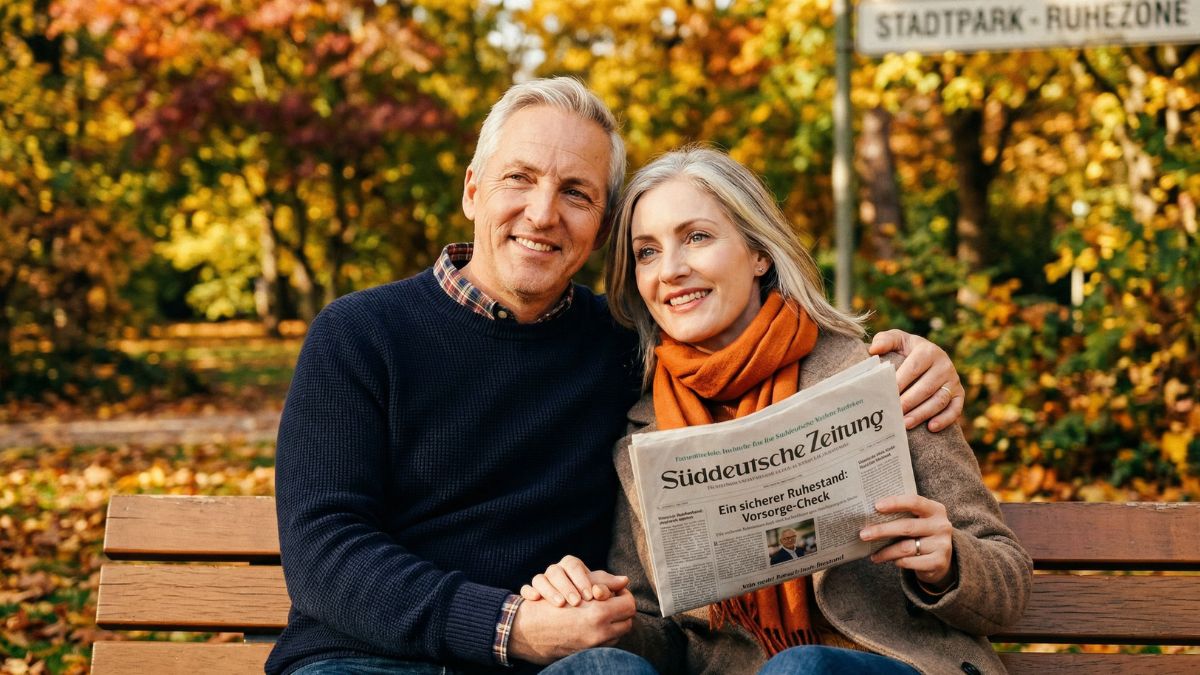 Rentner-Paar auf einer Parkbank als Symbol für betriebliche Altersvorsorge	