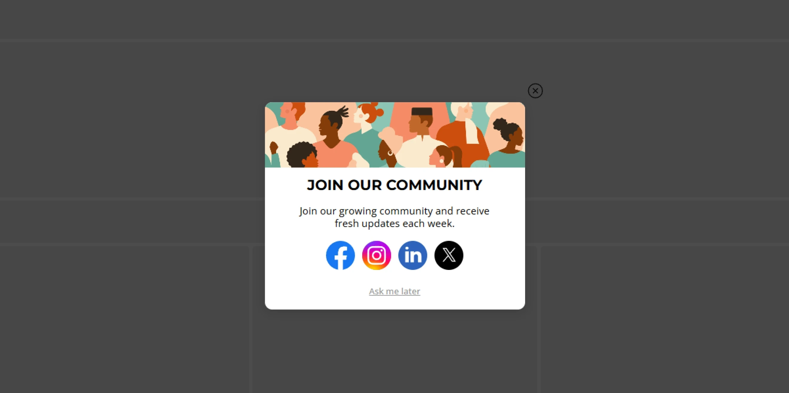 Claspo popup template to promote social media