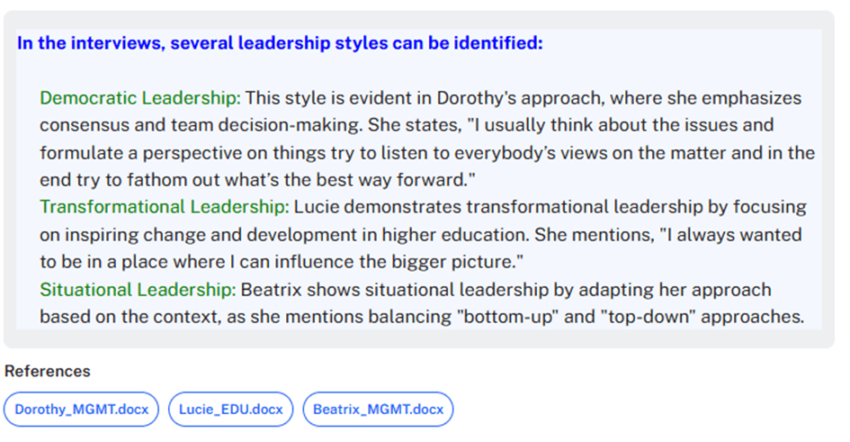 QInsights identified leadership styles from the data