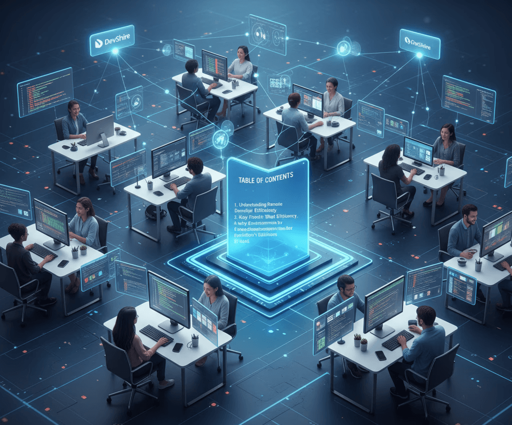 Remote developers collaborating on DevShire’s digital workspace platform.