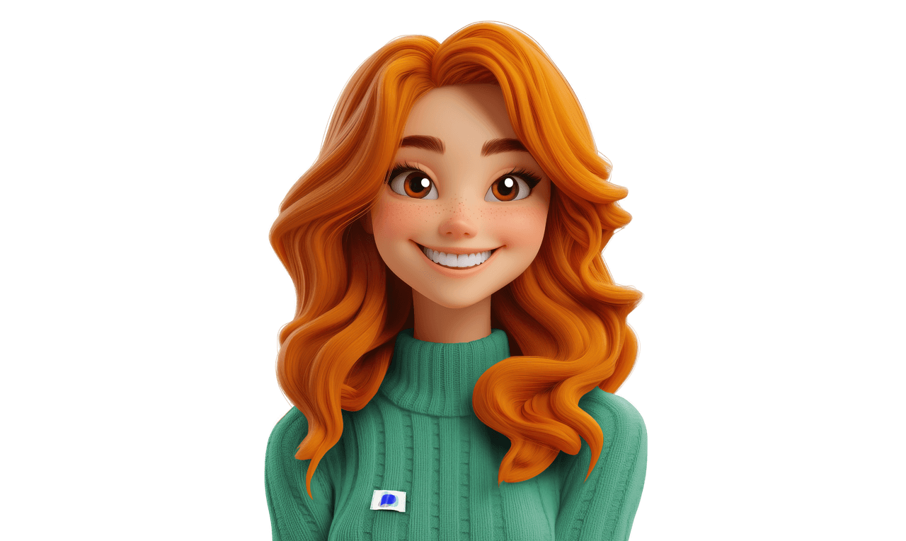 An female AI Agent avatar wearing glasses with short dark hair smiling