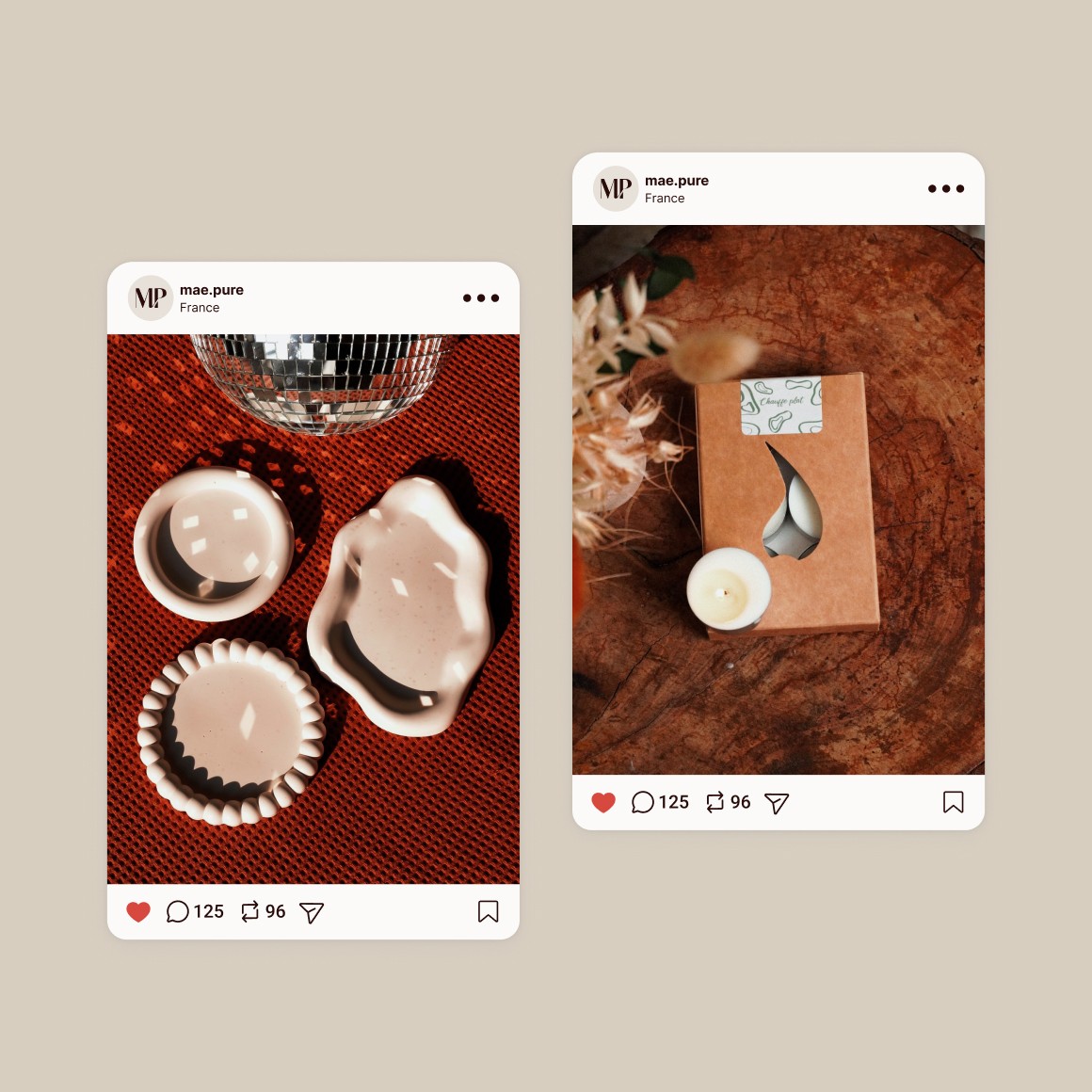 Autres exemples de publications instagram pour Monko Bougie. Les photos ont été réalisées lors d'un shooting.