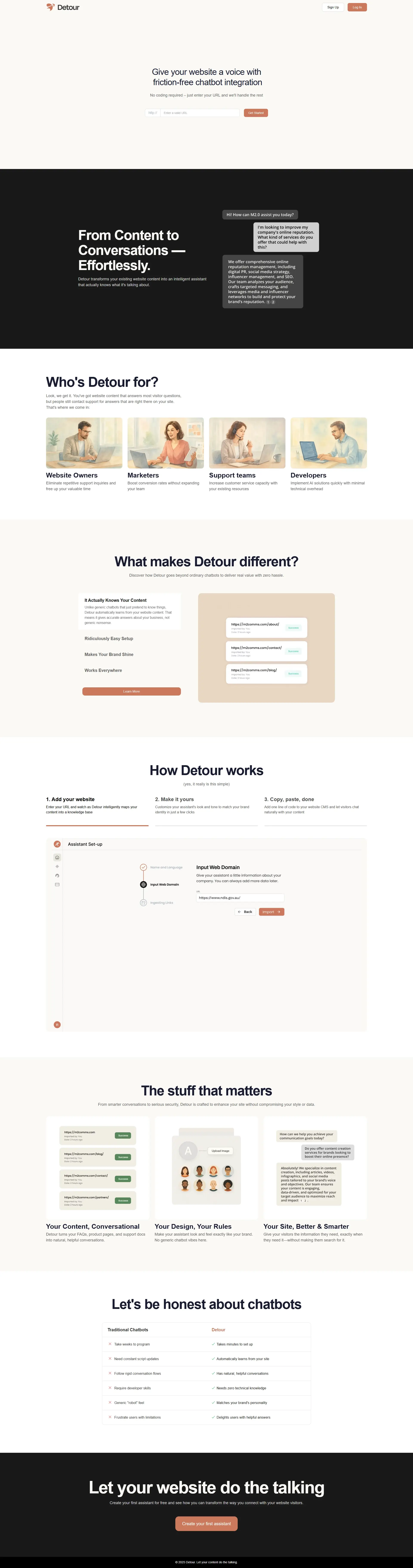 Detour homepage UI – smart chatbot assistant landing page design