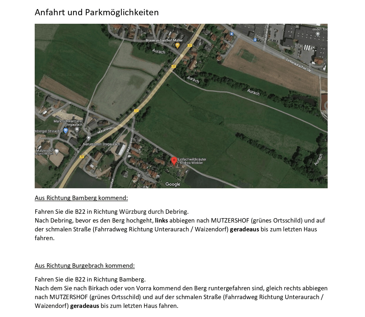 Anfahrt und Parkmöglichkeiten Stegaurach