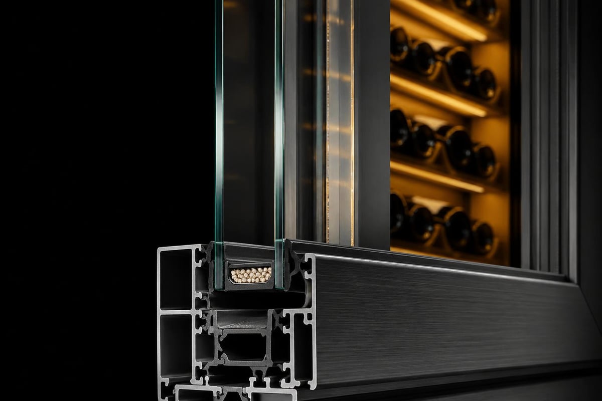 Thermal performance layers in wine cellar glass doors