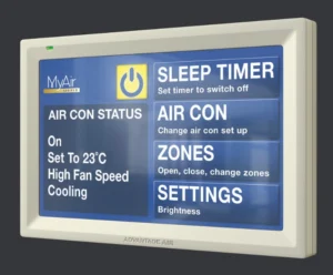 Screenshot of the 2014 MyAir tablet-driven air-con controller, introduced to provide expanded and intuitive control over home temperature zones.
