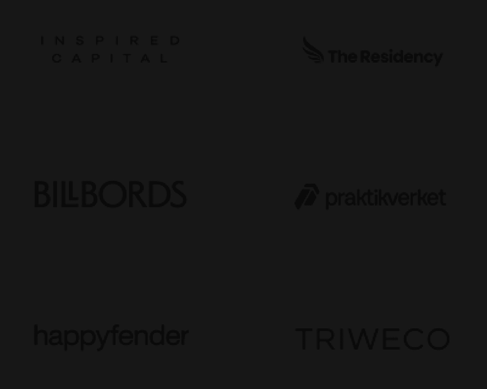 Inspired Capital, The Residency, BILBORDS, praktikverket, happyfender and TRIWECO