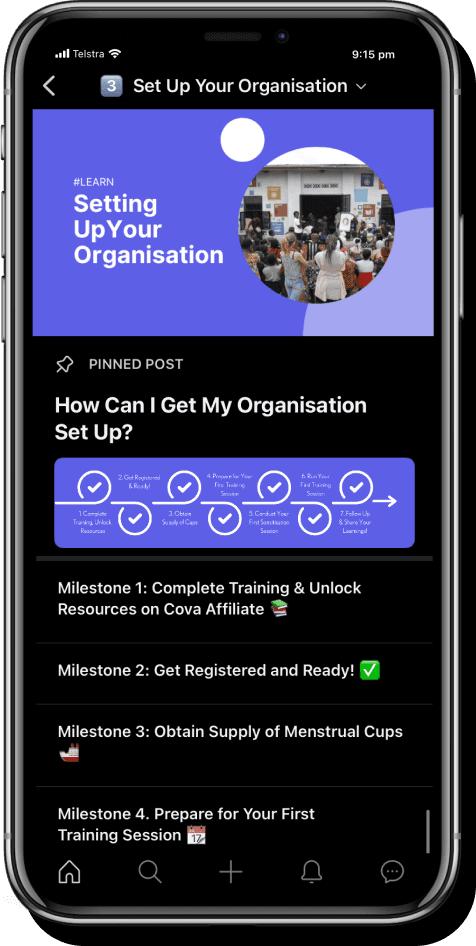 Mobile view of the Cova Affiliate Platform showcasing sleek, user-friendly design for affiliate engagement and community building.