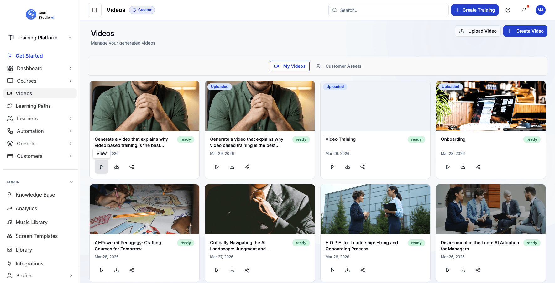 Click View to open the video preview and check the content quality.