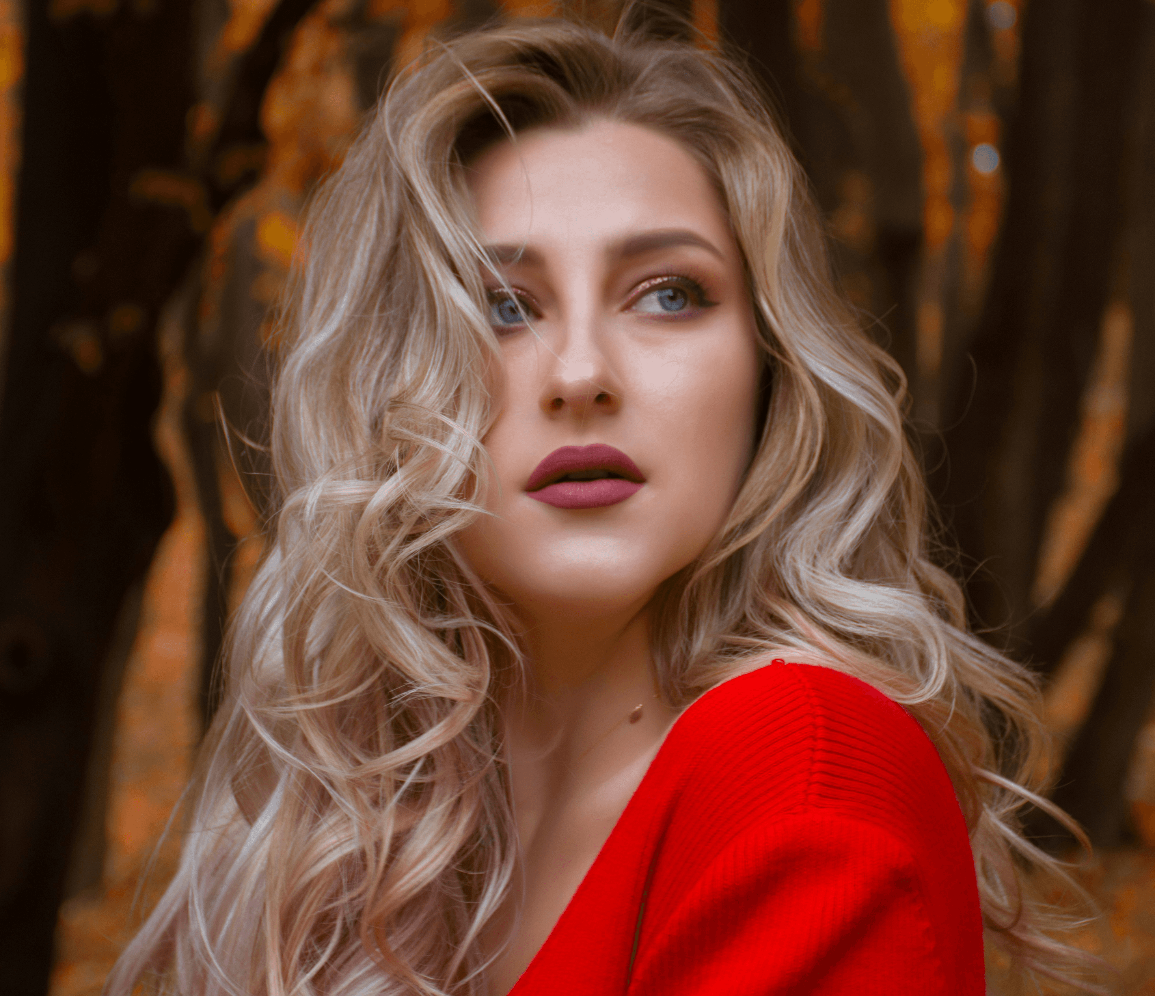 woman wearing red top