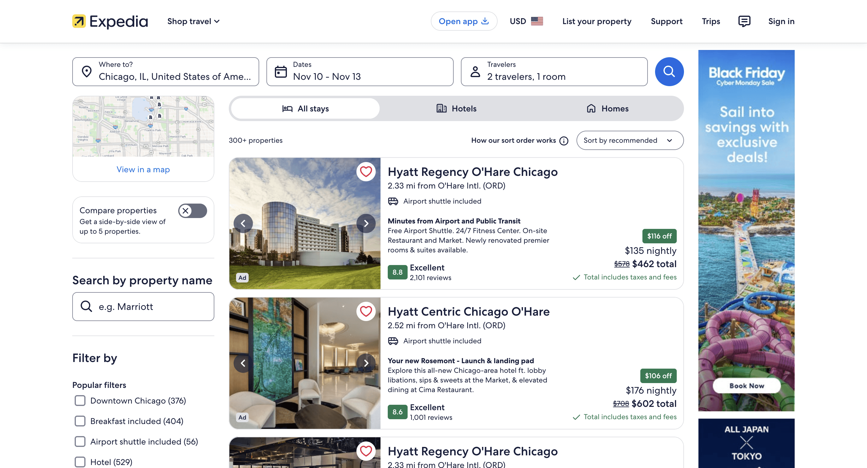 Hotels in Chicago listed on Expedia