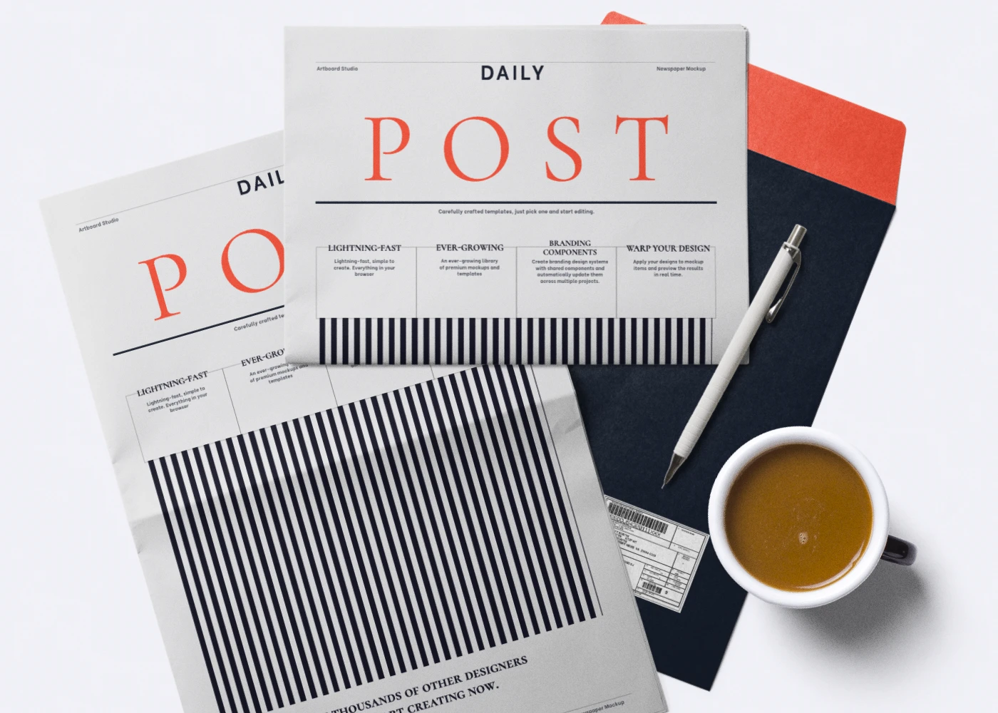 Newspaper mockup with open and folded variations