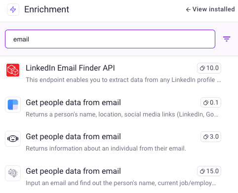 Email enrichments screenshot