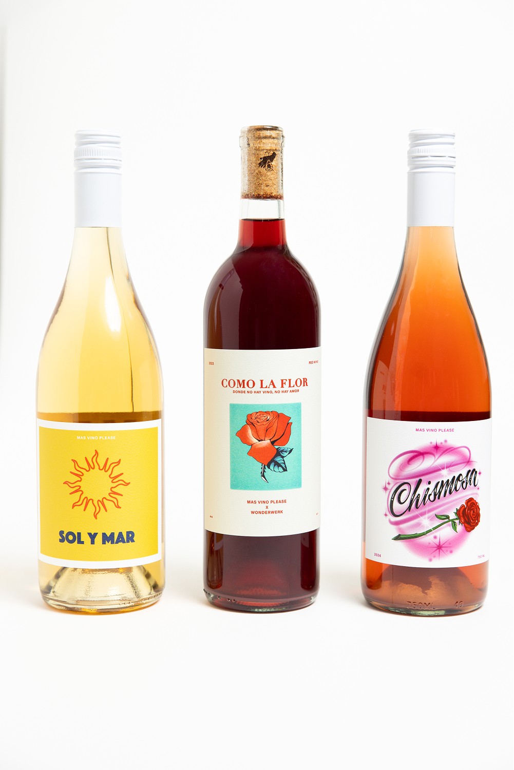 Wine bottle product photography showcasing beverage brand labels