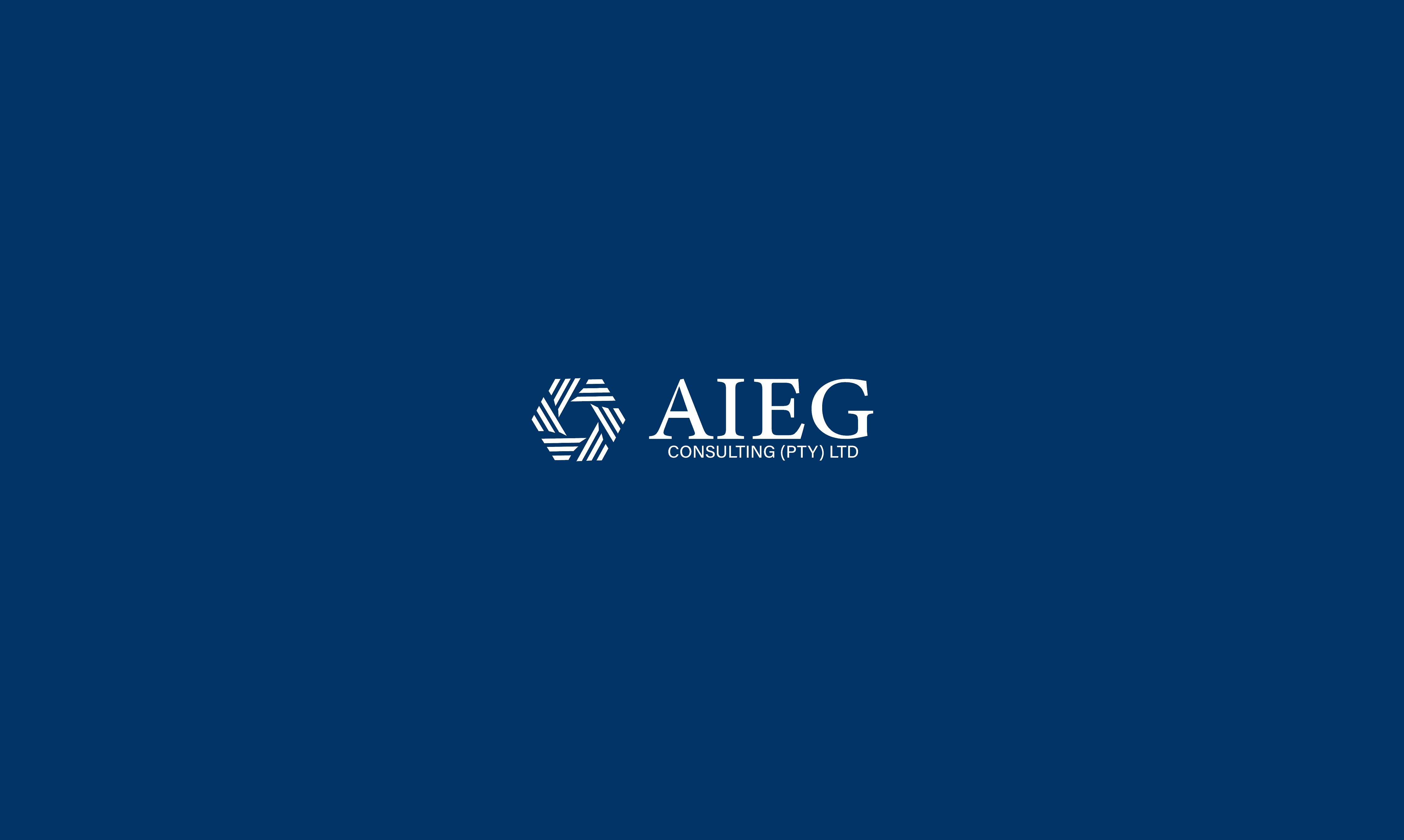 AIEG logo in white set against a royal blue background