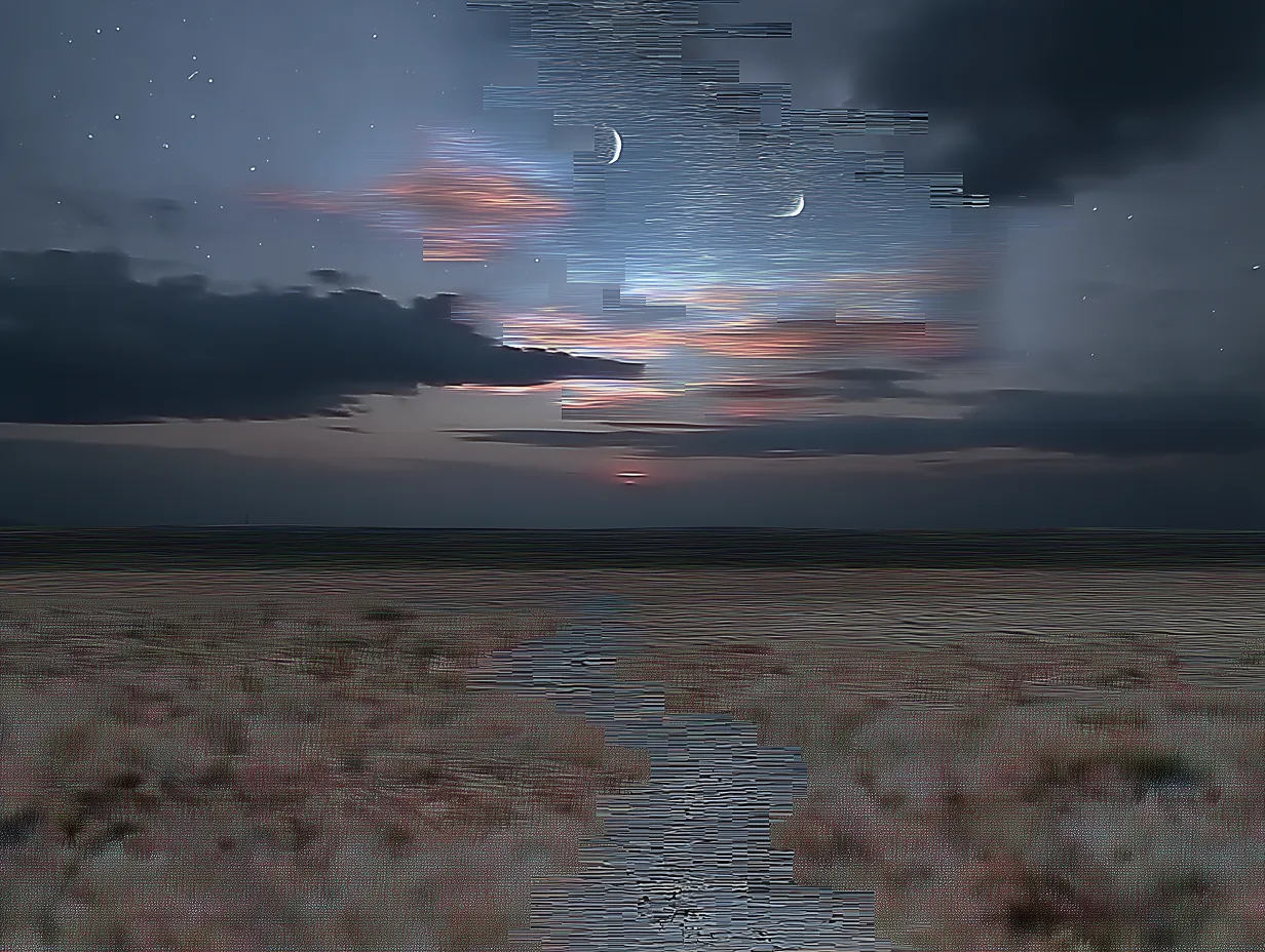 Soft-toned landscape at sunset over water