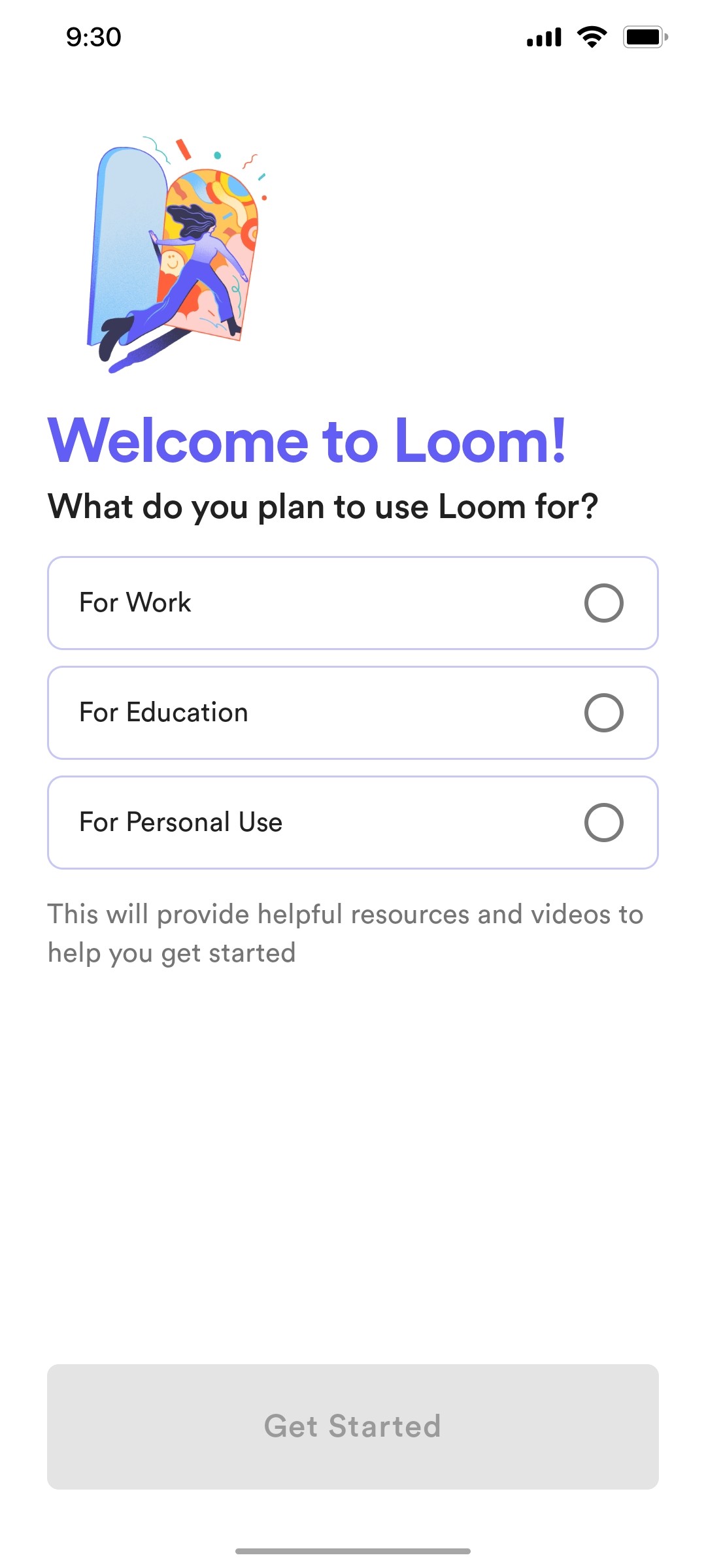 loom Welcome screen 1 