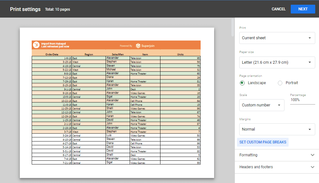 This action will bring up the print settings window.