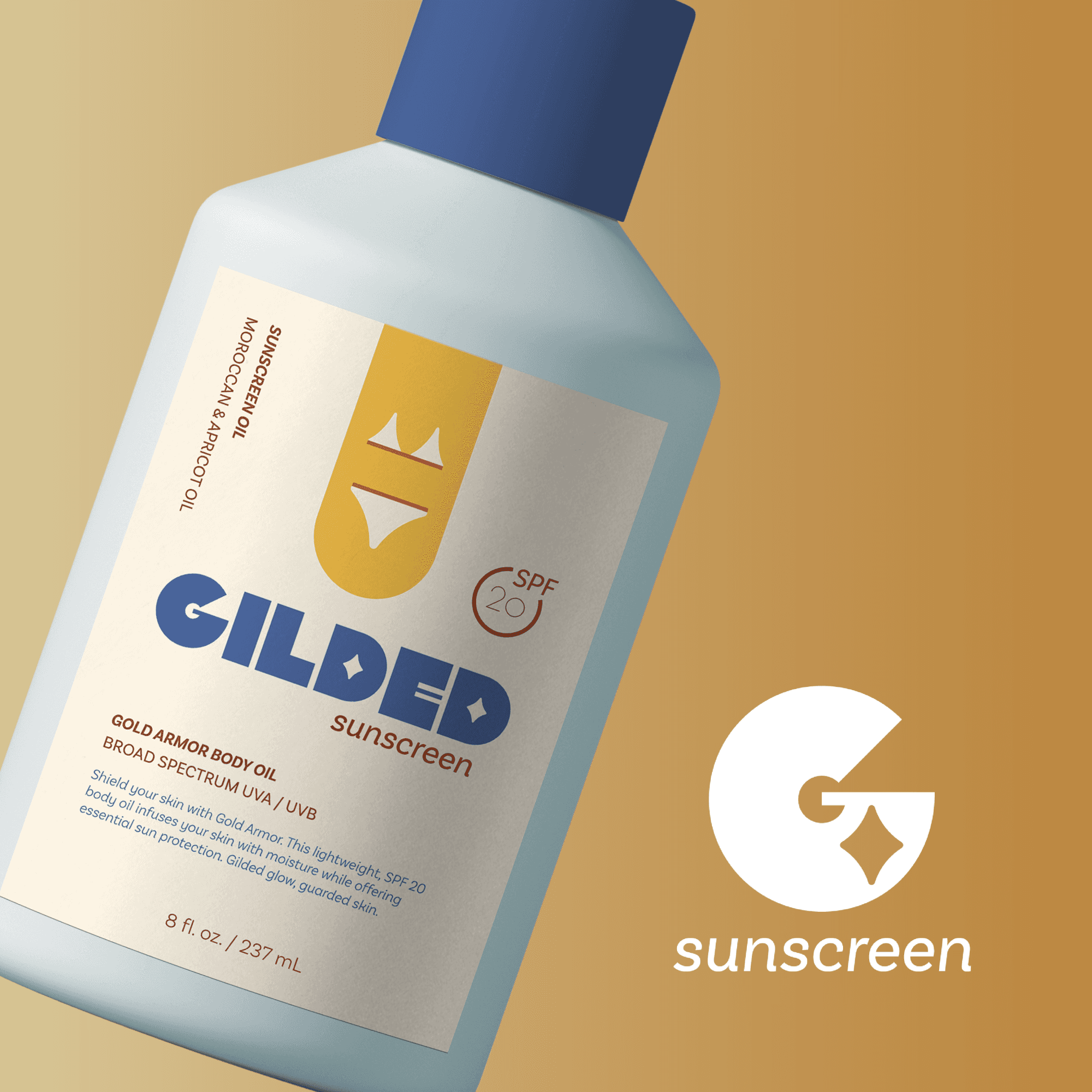 gilded sunscreen logo and bottle