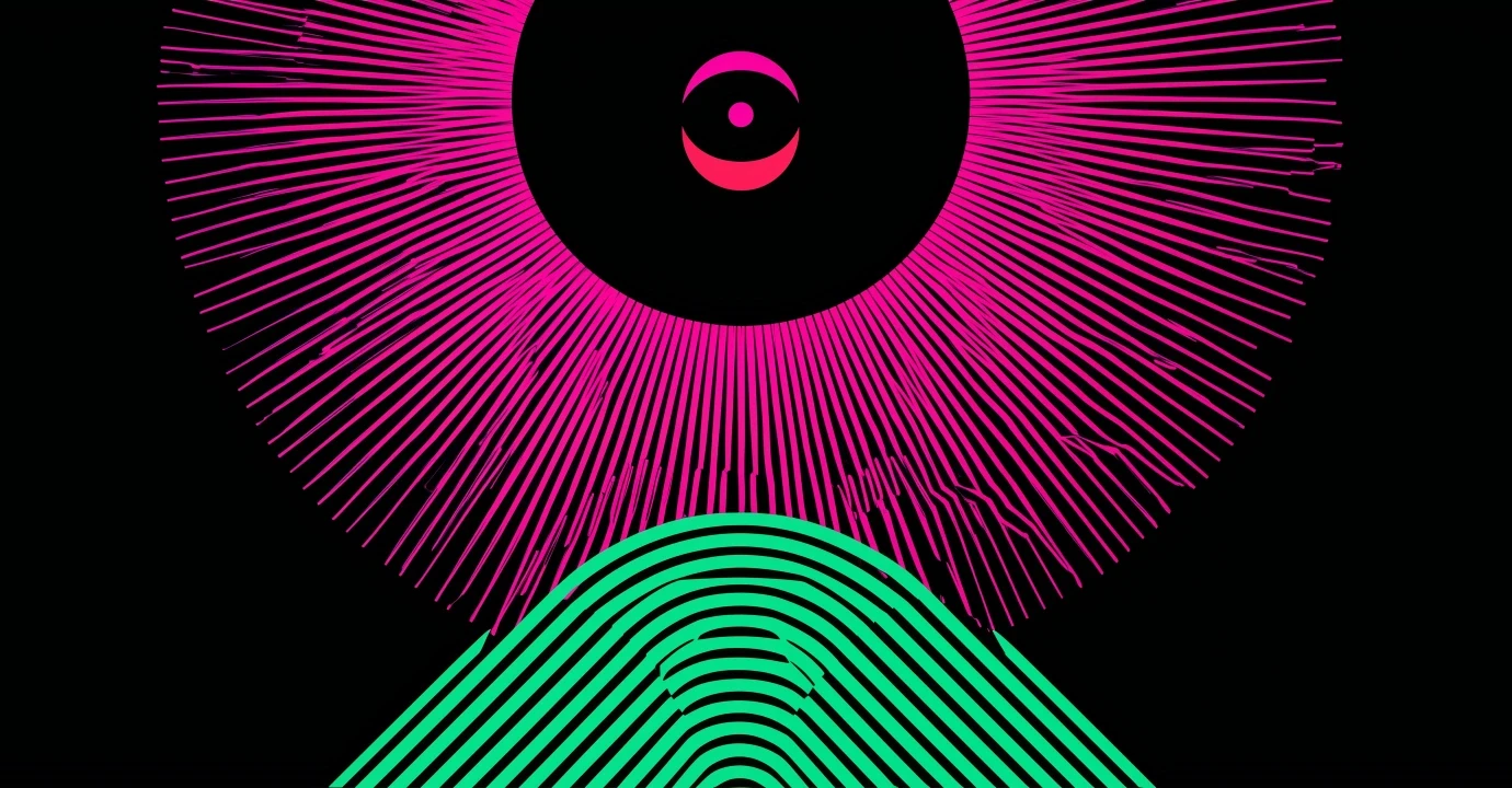 Symmetrical neon abstract pattern in pink and green