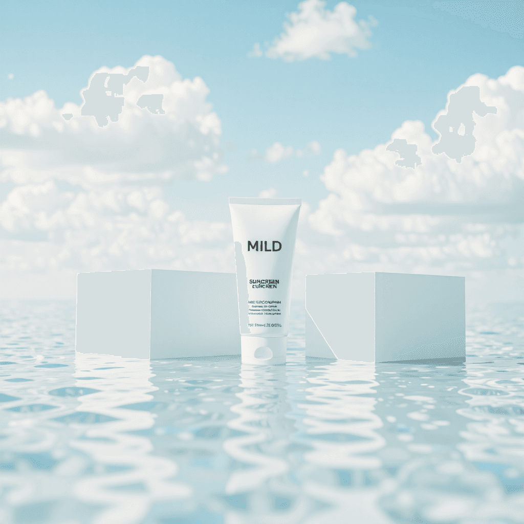 product photography of tube of mild sunscreen